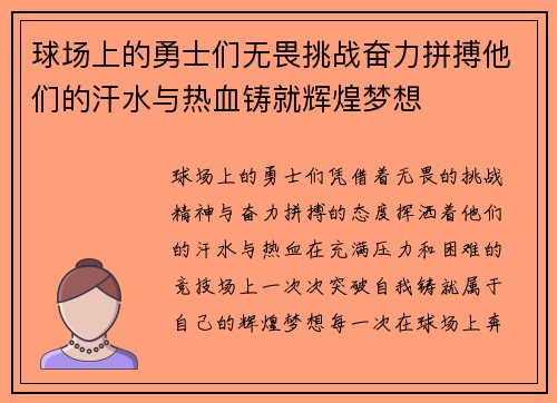 球场上的勇士们无畏挑战奋力拼搏他们的汗水与热血铸就辉煌梦想