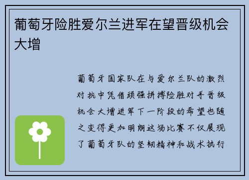 葡萄牙险胜爱尔兰进军在望晋级机会大增